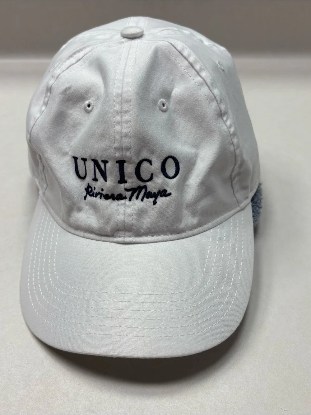 White Kids Baseball Cap with Navy Embroidered Logo